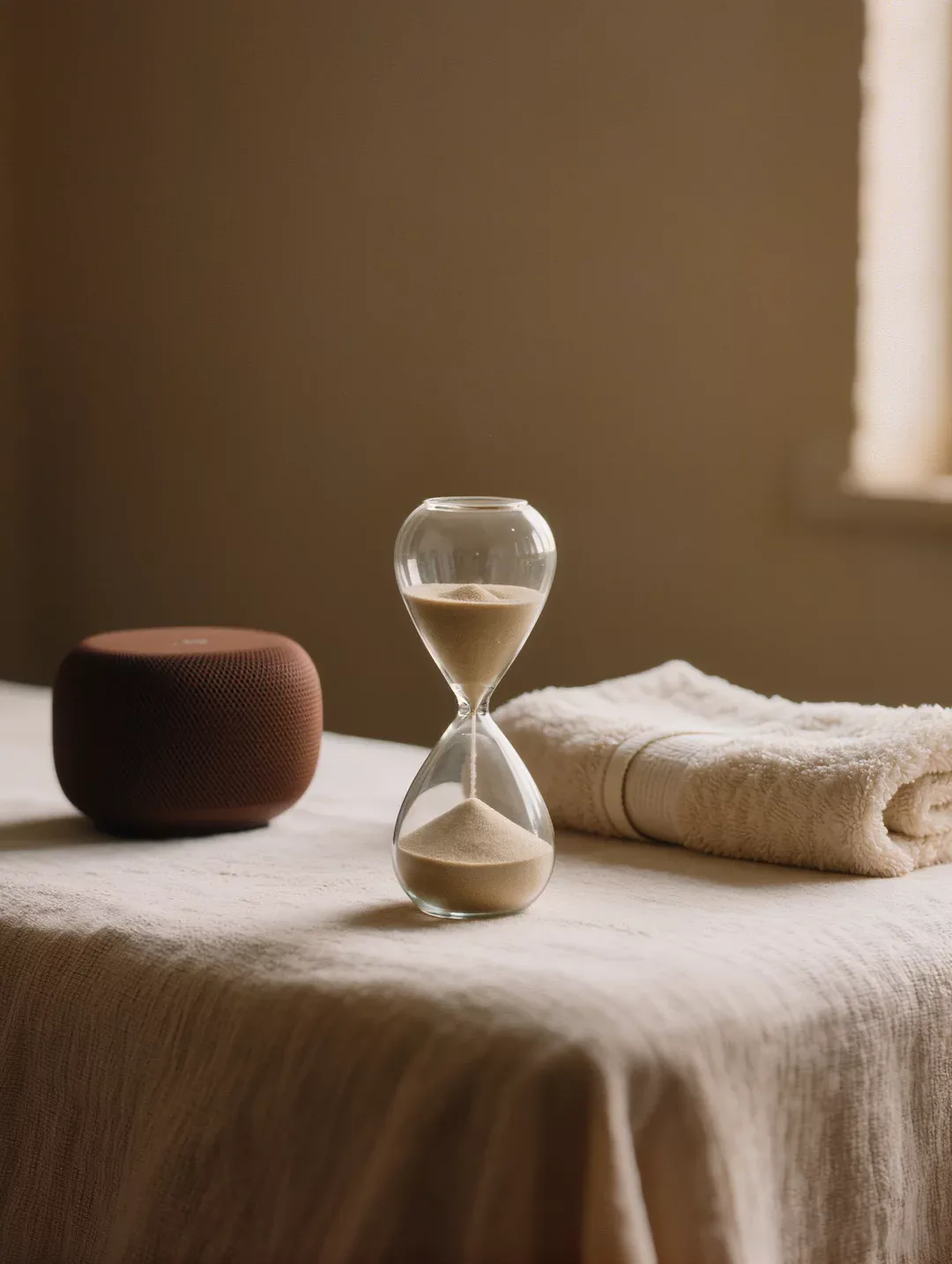 An hourglass on a linen table, the held hour at the heart of Le Cercle